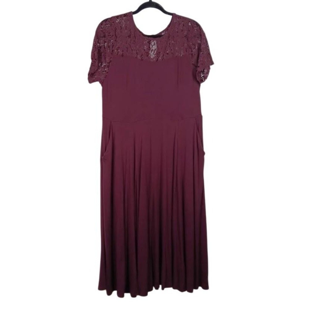 Torrid Dress Womens 1X Purple Maxi Super Soft Knit Lace Flutter Sleeve‎ Pockets